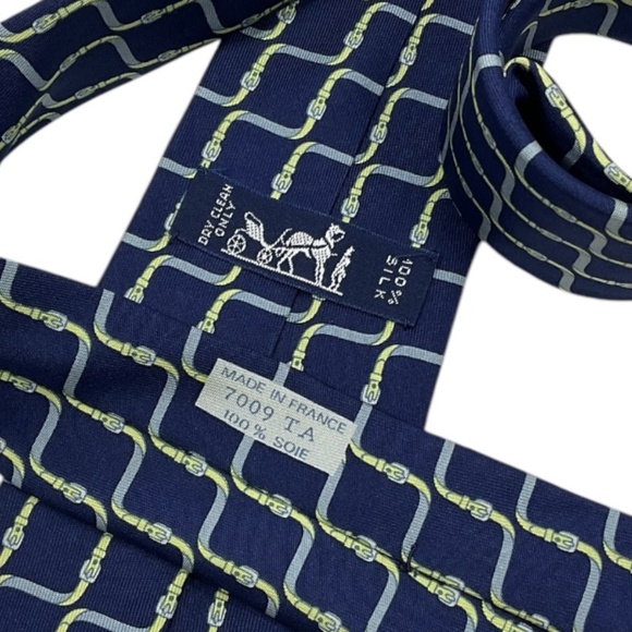 HERMÈS 7009 TA Blue Interlocking Belt Silk LUXURY Tie FRANCE - Picture 3 of 5